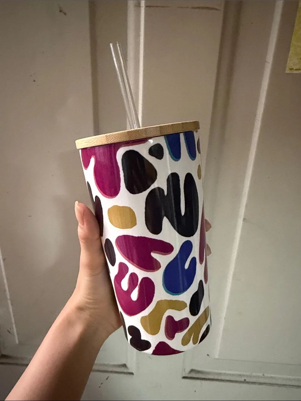 Colorful Abstract Print Tumbler with Bamboo Lid